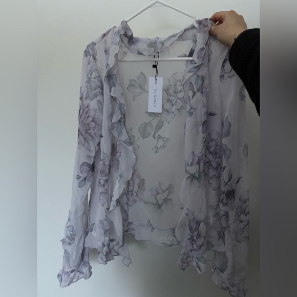 Dynamite Tops - Dynamite Sheer Floral Blouse - Lavender